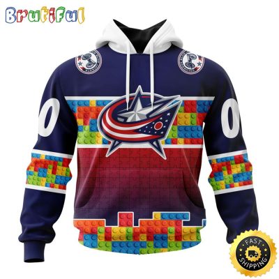 Personalized NHL Columbus Blue Jackets All Over Print 3D Hoodie Autism Awareness Design Unisex Hoodie