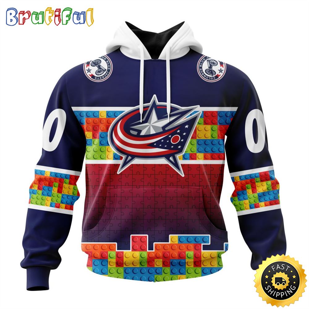Personalized NHL Columbus Blue Jackets All Over Print 3D Hoodie Autism Awareness Design Unisex Hoodie