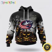 Personalized NHL Columbus Blue Jackets All Over Print 3D Hoodie Special Design Pumpkins For Halloween