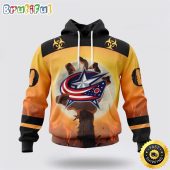 Personalized NHL Columbus Blue Jackets All Over Print 3D Hoodie Special Zombie Design For Halloween