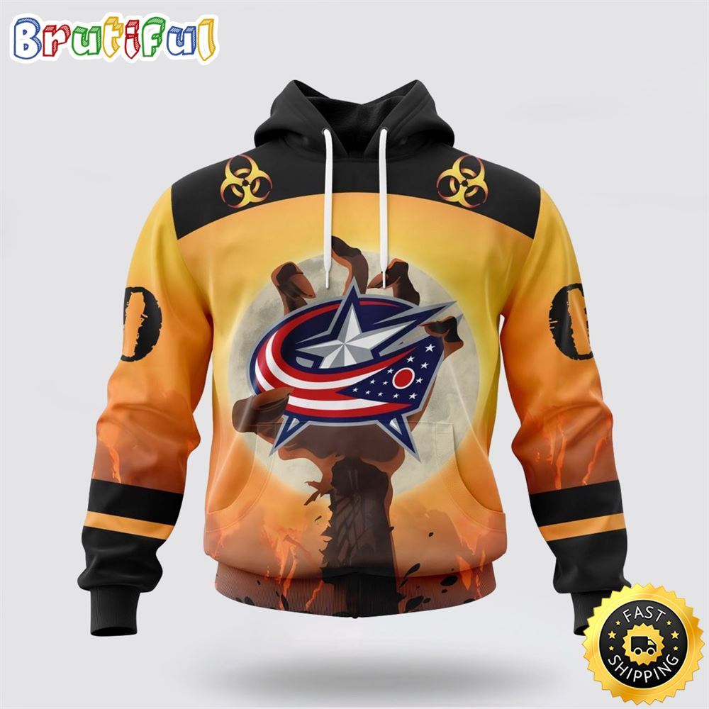 Personalized NHL Columbus Blue Jackets All Over Print 3D Hoodie Special Zombie Design For Halloween