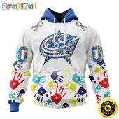 Personalized NHL Columbus Blue Jackets Autism Awareness Hands Design All Over Print 3D Hoodie Unisex Hoodie