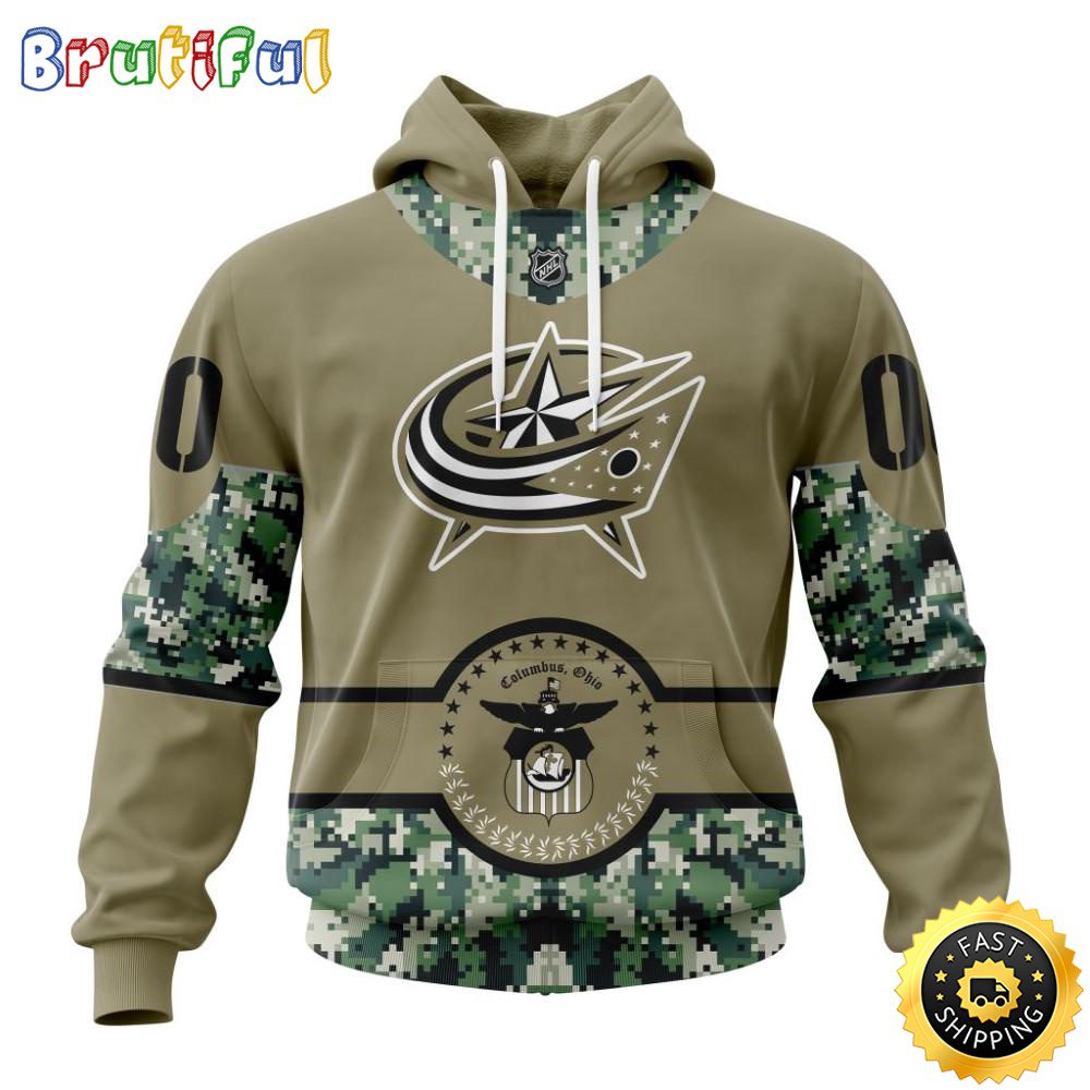 Personalized NHL Columbus Blue Jackets Hoodie Military Camo With City Or State Flag 3D Hoodie Unisex Tshirt Hoodie