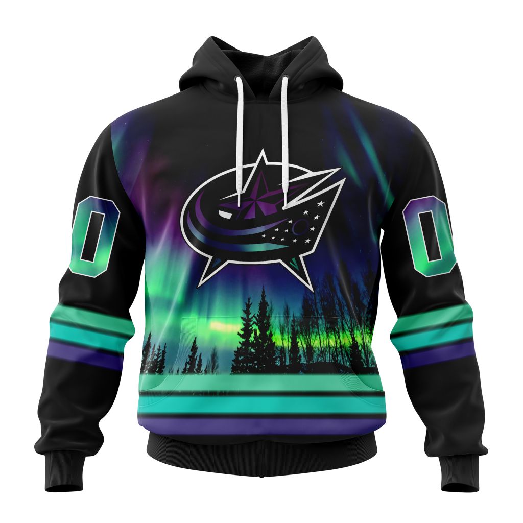Personalized NHL Columbus Blue Jackets Hoodie Special Design With Northern Lights All Over Print 3D Hoodie Unisex
