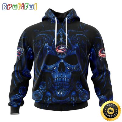 Personalized NHL Columbus Blue Jackets Hoodie Special Design With Skull Art All Over Print 3D Hoodie Unisex Tshirt Hoodie