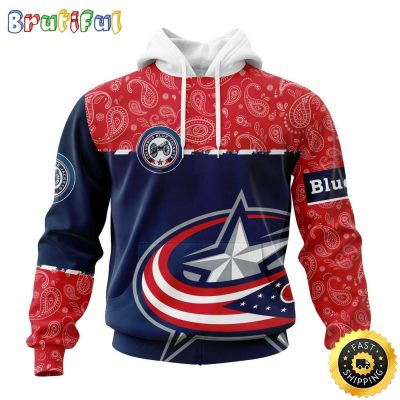 Personalized NHL Columbus Blue Jackets Hoodie Specialized Hockey With Paisley All Over Print Hoodie Unisex Tshirt Hoodie