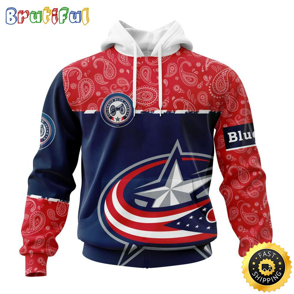 Personalized NHL Columbus Blue Jackets Hoodie Specialized Hockey With Paisley All Over Print Hoodie Unisex Tshirt Hoodie