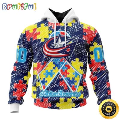 Personalized NHL Columbus Blue Jackets Special Autism Awareness Month All Over Print 3D Hoodie Unisex Hoodie