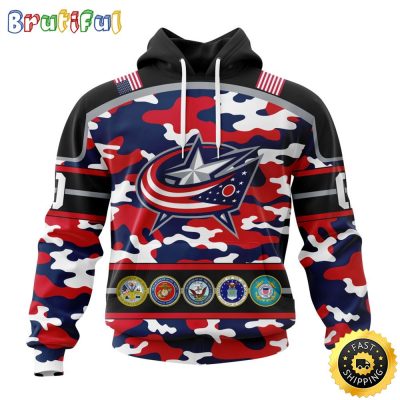 Personalized NHL Columbus Blue Jackets With Camo Team Color And Military Force Logo All Over Print 3D Hoodie Unisex Hoodie Tshirt Sweatshirt