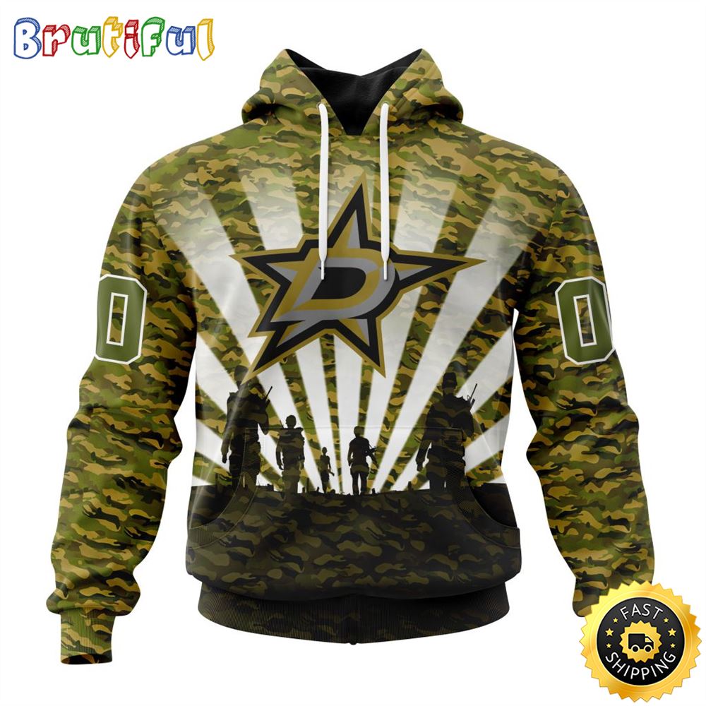 Personalized NHL Dallas Stars All Over Print 3D Hoodie Military Camo Kits For Veterans Day And Rememberance Day