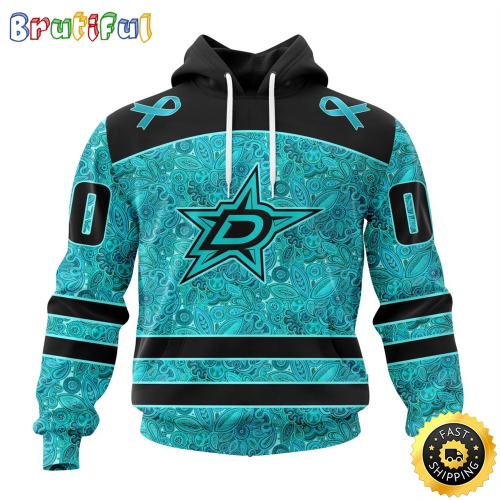 Personalized NHL Dallas Stars All Over Print 3D Hoodie Special Design Fight Ovarian Cancer Gift For Football Fans