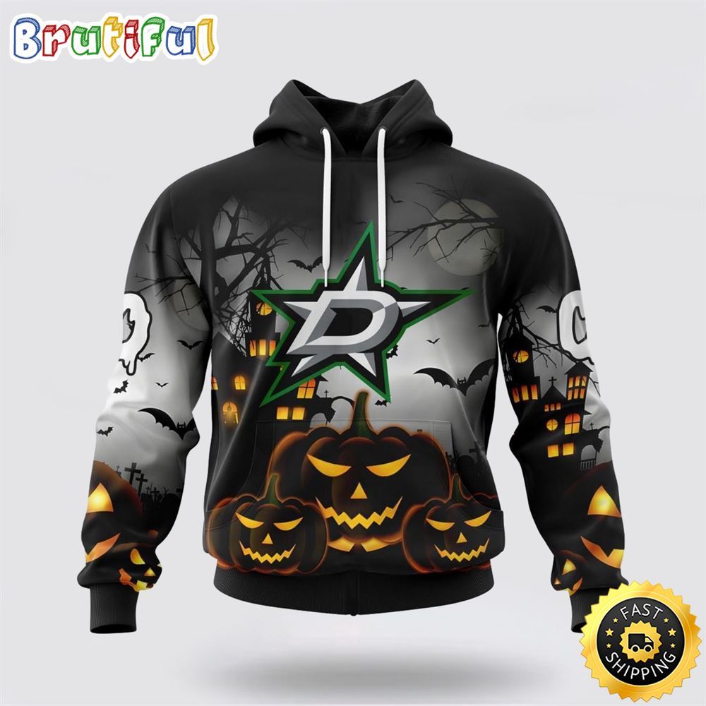 Personalized NHL Dallas Stars All Over Print 3D Hoodie Special Design Pumpkins For Halloween