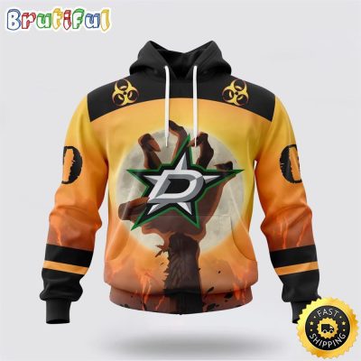 Personalized NHL Dallas Stars All Over Print 3D Hoodie Special Zombie Design For Halloween