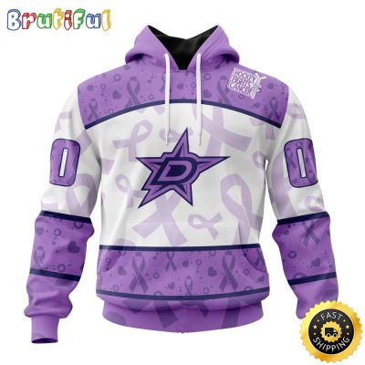 Personalized NHL Dallas Stars Special Lavender Hockey Fights Cancer All Over Print 3D Hoodie Unisex Hoodie Tshirt Sweatshirt