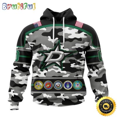 Personalized NHL Dallas Stars With Camo Team Color And Military Force Logo All Over Print 3D Hoodie Unisex Hoodie Tshirt Sweatshirt
