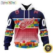 Personalized NHL Detroit Red Wings All Over Print 3D Hoodie Autism Awareness Design Unisex Hoodie