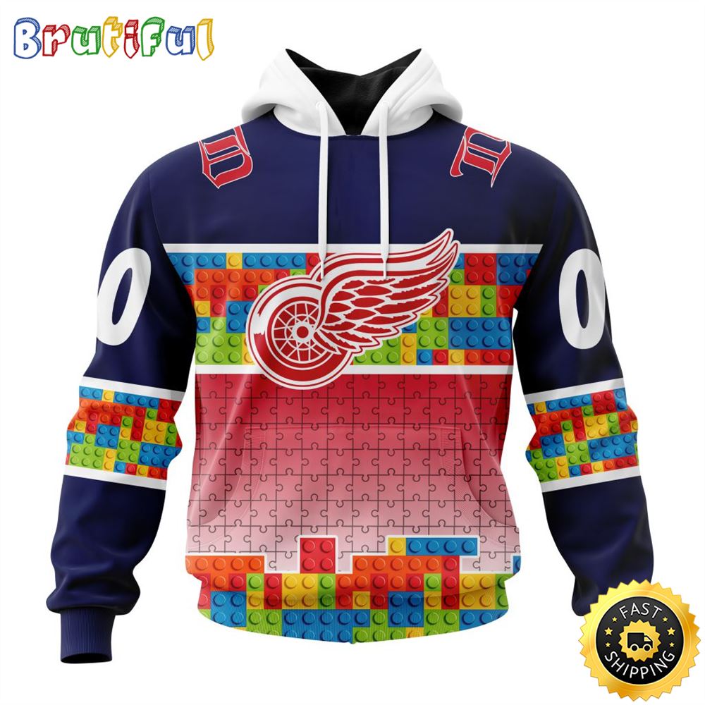 Personalized NHL Detroit Red Wings All Over Print 3D Hoodie Autism Awareness Design Unisex Hoodie