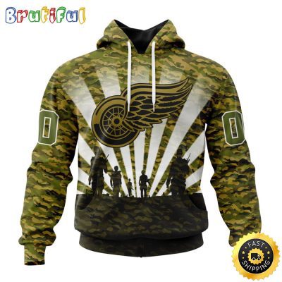 Personalized NHL Detroit Red Wings All Over Print 3D Hoodie Military Camo Kits For Veterans Day And Rememberance Day