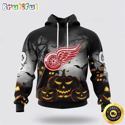 Personalized NHL Detroit Red Wings All Over Print 3D Hoodie Special Design Pumpkins For Halloween