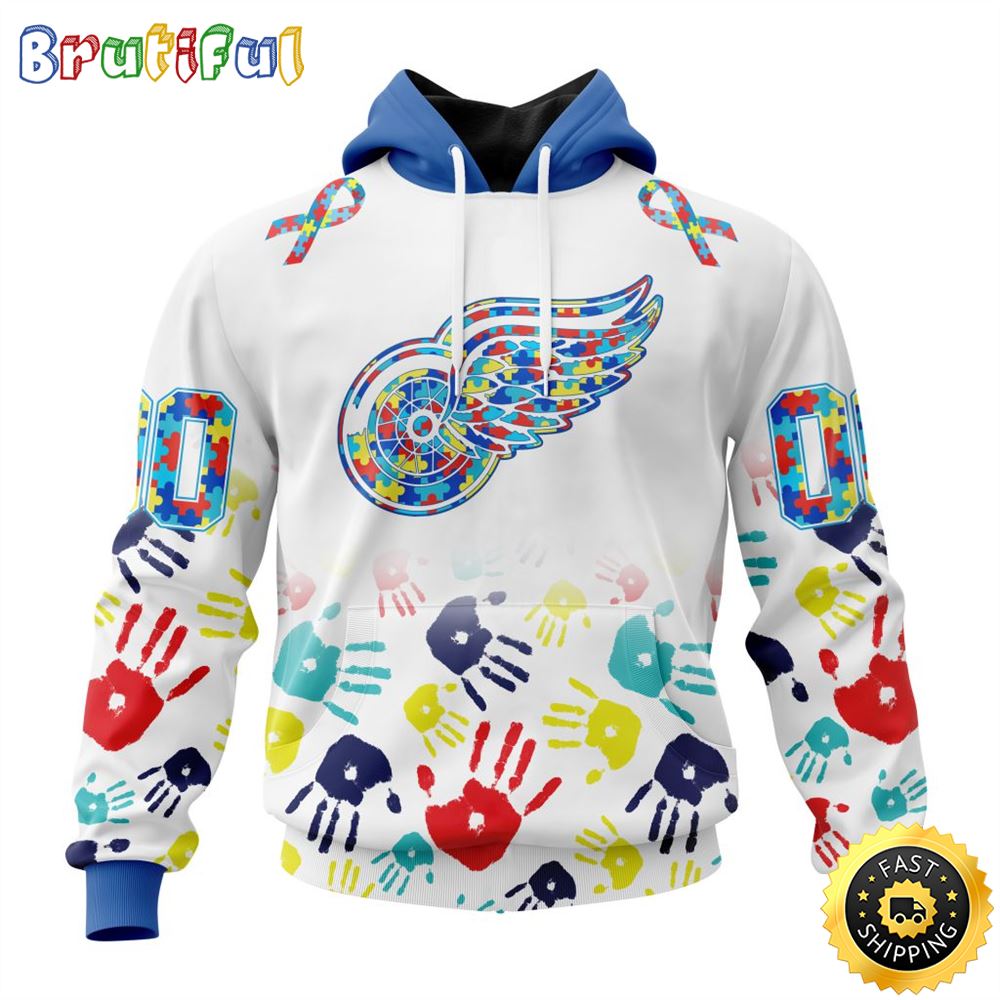 Personalized NHL Detroit Red Wings Autism Awareness Hands Design All Over Print 3D Hoodie Unisex Hoodie
