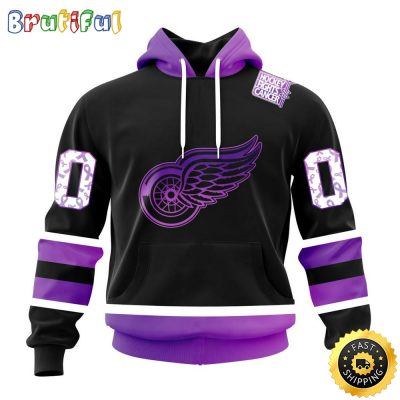 Personalized NHL Detroit Red Wings Hoodie Special Black Hockey Fights Cancer All Over Print 3D Hoodie Unisex Hoodie