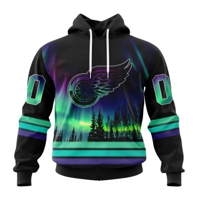 Personalized NHL Detroit Red Wings Hoodie Special Design With Northern Lights All Over Print 3D Hoodie Unisex
