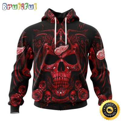 Personalized NHL Detroit Red Wings Hoodie Special Design With Skull Art All Over Print 3D Hoodie Unisex Tshirt Hoodie