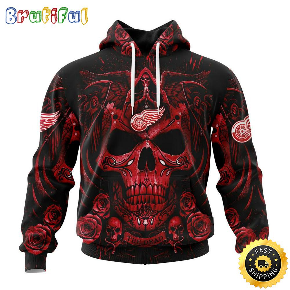 Personalized NHL Detroit Red Wings Hoodie Special Design With Skull Art All Over Print 3D Hoodie Unisex Tshirt Hoodie