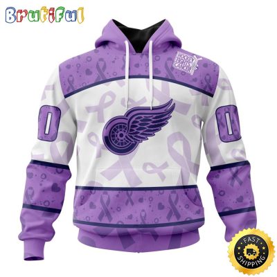 Personalized NHL Detroit Red Wings Special Lavender Hockey Fights Cancer All Over Print 3D Hoodie Unisex Hoodie Tshirt Sweatshirt