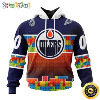 Personalized NHL Edmonton Oilers All Over Print 3D Hoodie Autism Awareness Design Unisex Hoodie