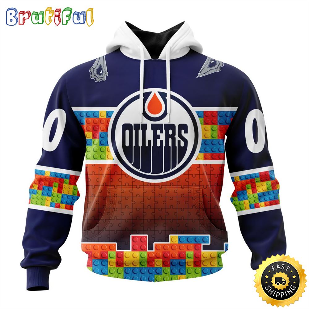 Personalized NHL Edmonton Oilers All Over Print 3D Hoodie Autism Awareness Design Unisex Hoodie