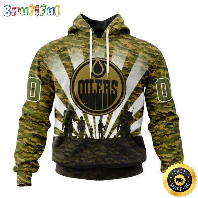 Personalized NHL Edmonton Oilers All Over Print 3D Hoodie Military Camo Kits For Veterans Day And Rememberance Day