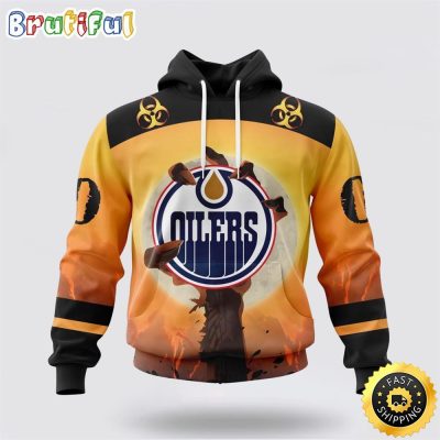 Personalized NHL Edmonton Oilers All Over Print 3D Hoodie Special Zombie Design For Halloween