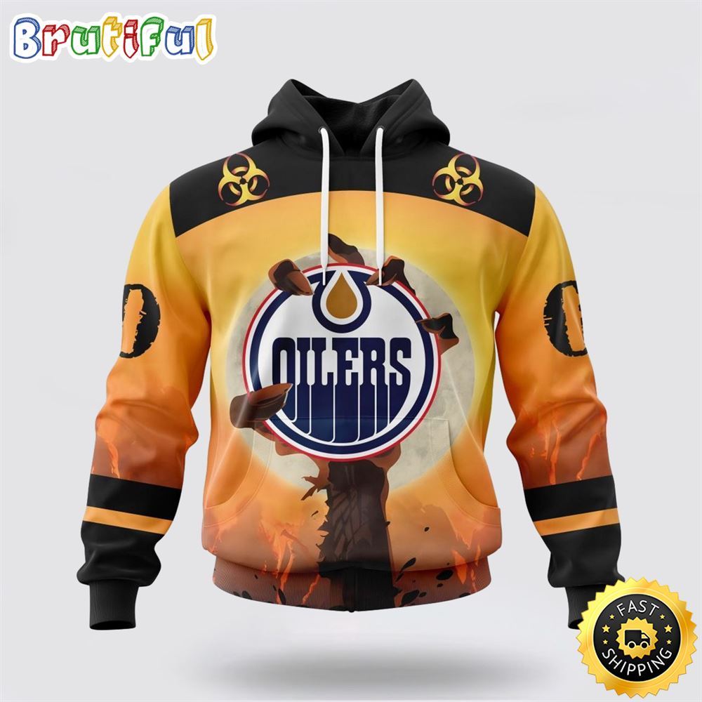Personalized NHL Edmonton Oilers All Over Print 3D Hoodie Special Zombie Design For Halloween Personalized NHL Edmonton Oilers All Over Print 3D Hoodie Special Zombie Design For Halloween