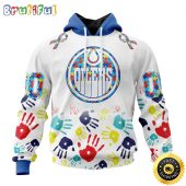 Personalized NHL Edmonton Oilers Autism Awareness Hands Design All Over Print 3D Hoodie Unisex Hoodie
