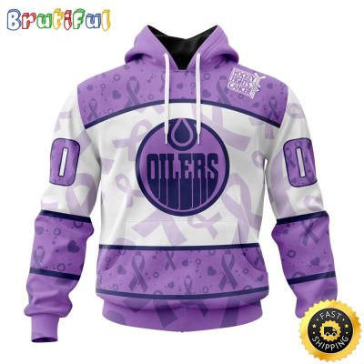 Personalized NHL Edmonton Oilers Special Lavender Hockey Fights Cancer All Over Print 3D Hoodie Unisex Hoodie Tshirt Sweatshirt