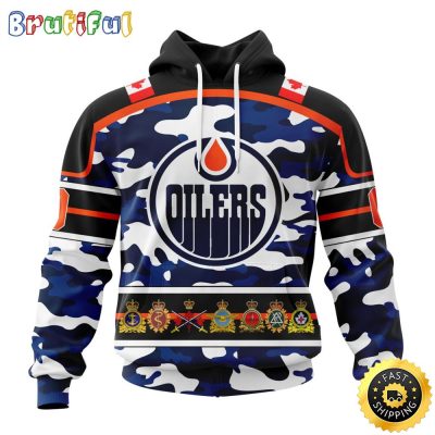Personalized NHL Edmonton Oilers With Camo Team Color And Military Force Logo All Over Print 3D Hoodie Unisex Hoodie Tshirt Sweatshirt
