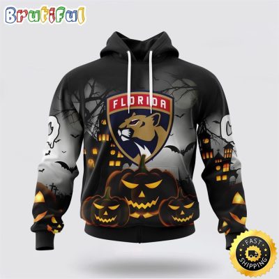 Personalized NHL Florida Panthers All Over Print 3D Hoodie Special Design Pumpkins For Halloween