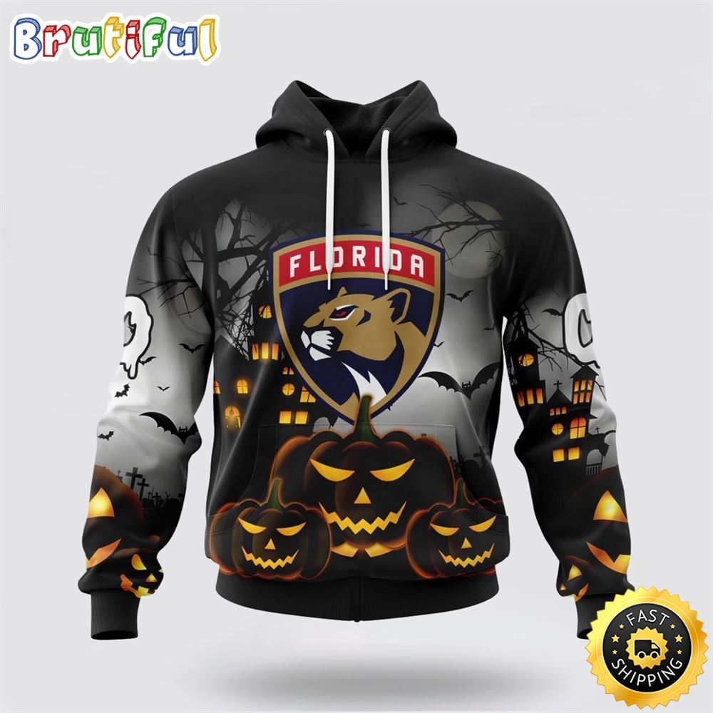 Personalized NHL Florida Panthers All Over Print 3D Hoodie Special Design Pumpkins For Halloween
