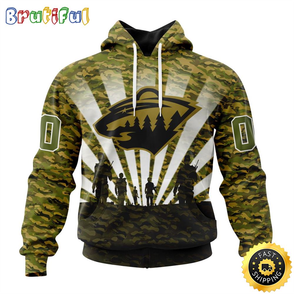 Personalized NHL Minnesota Wild All Over Print 3D Hoodie Military Camo Kits For Veterans Day And Rememberance Day