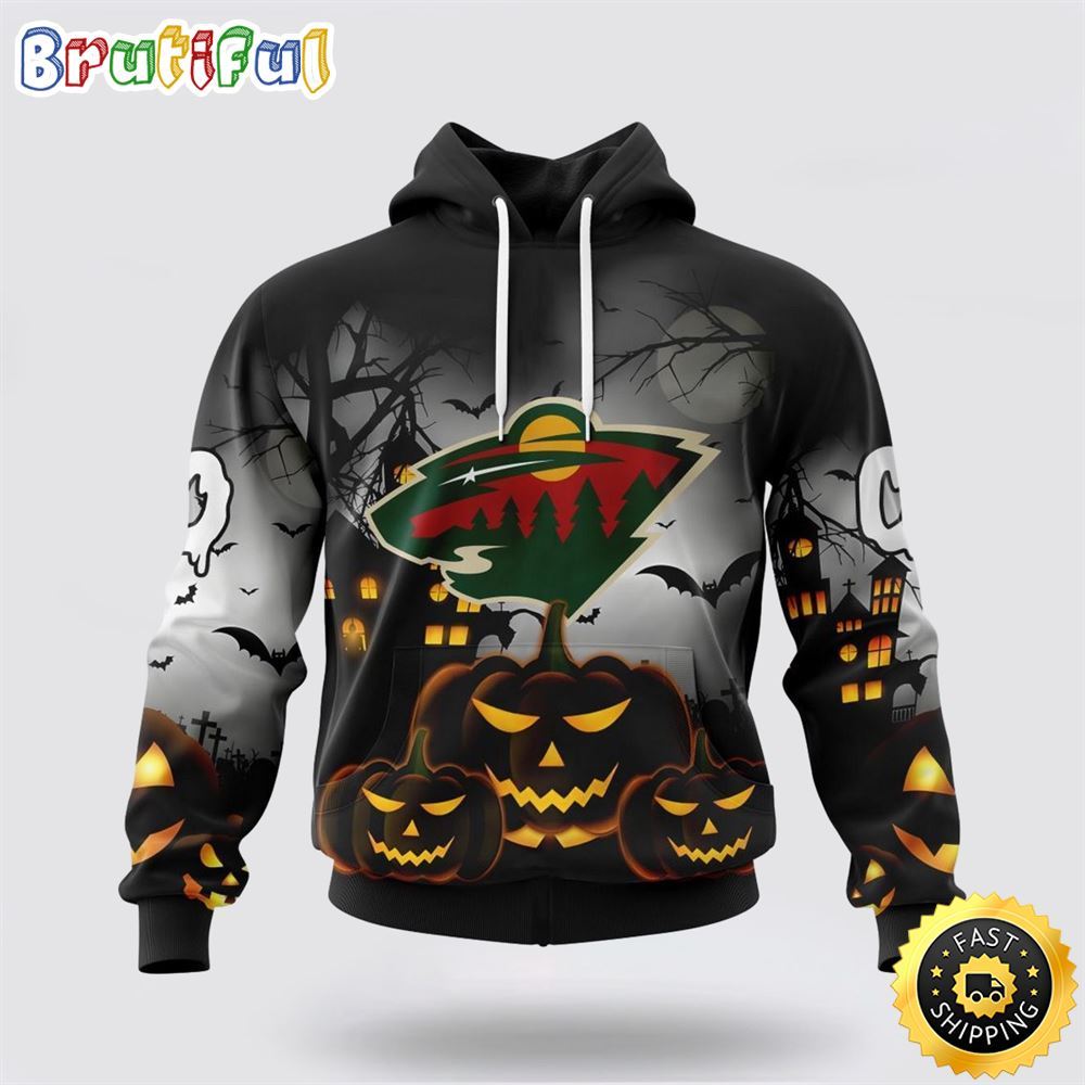 Personalized NHL Minnesota Wild All Over Print 3D Hoodie Special Design Pumpkins For Halloween
