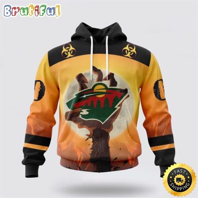 Personalized NHL Minnesota Wild All Over Print 3D Hoodie Special Zombie Design For Halloween
