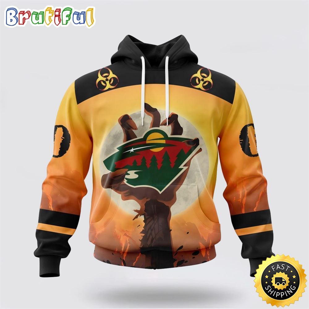 Personalized NHL Minnesota Wild All Over Print 3D Hoodie Special Zombie Design For Halloween Personalized NHL Minnesota Wild All Over Print 3D Hoodie Special Zombie Design For Halloween