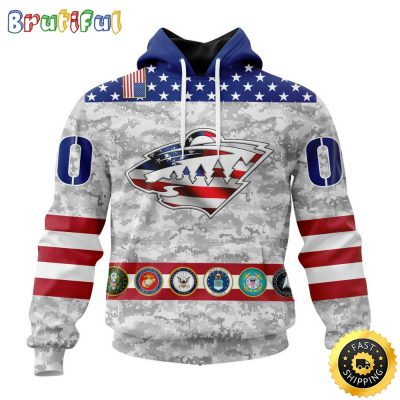 Personalized NHL Minnesota Wild Hoodie Armed Forces Appreciation All Over Print 3D Hoodie Unisex Tshirt Hoodie