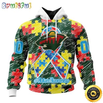 Personalized NHL Minnesota Wild Special Autism Awareness Month All Over Print 3D Hoodie Unisex Hoodie