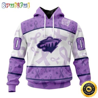 Personalized NHL Minnesota Wild Special Lavender Hockey Fights Cancer All Over Print 3D Hoodie Unisex Hoodie Tshirt Sweatshirt