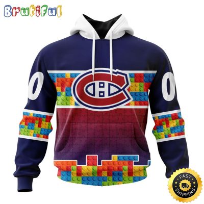 Personalized NHL Montreal Canadiens All Over Print 3D Hoodie Autism Awareness Design Unisex Hoodie