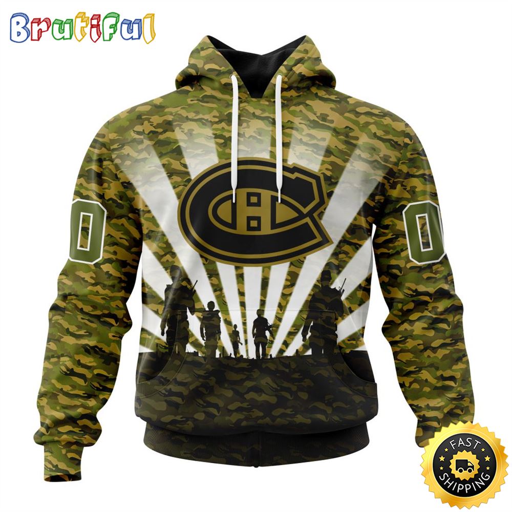 Personalized NHL Montreal Canadiens All Over Print 3D Hoodie Military Camo Kits For Veterans Day And Rememberance Day