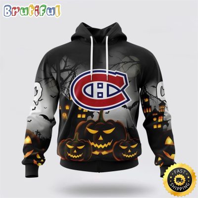 Personalized NHL Montreal Canadiens All Over Print 3D Hoodie Special Design Pumpkins For Halloween