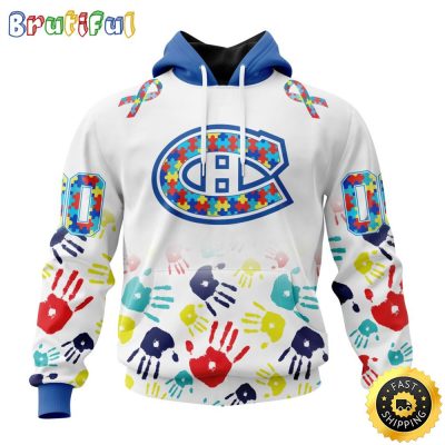 Personalized NHL Montreal Canadiens Autism Awareness Hands Design All Over Print 3D Hoodie Unisex Hoodie